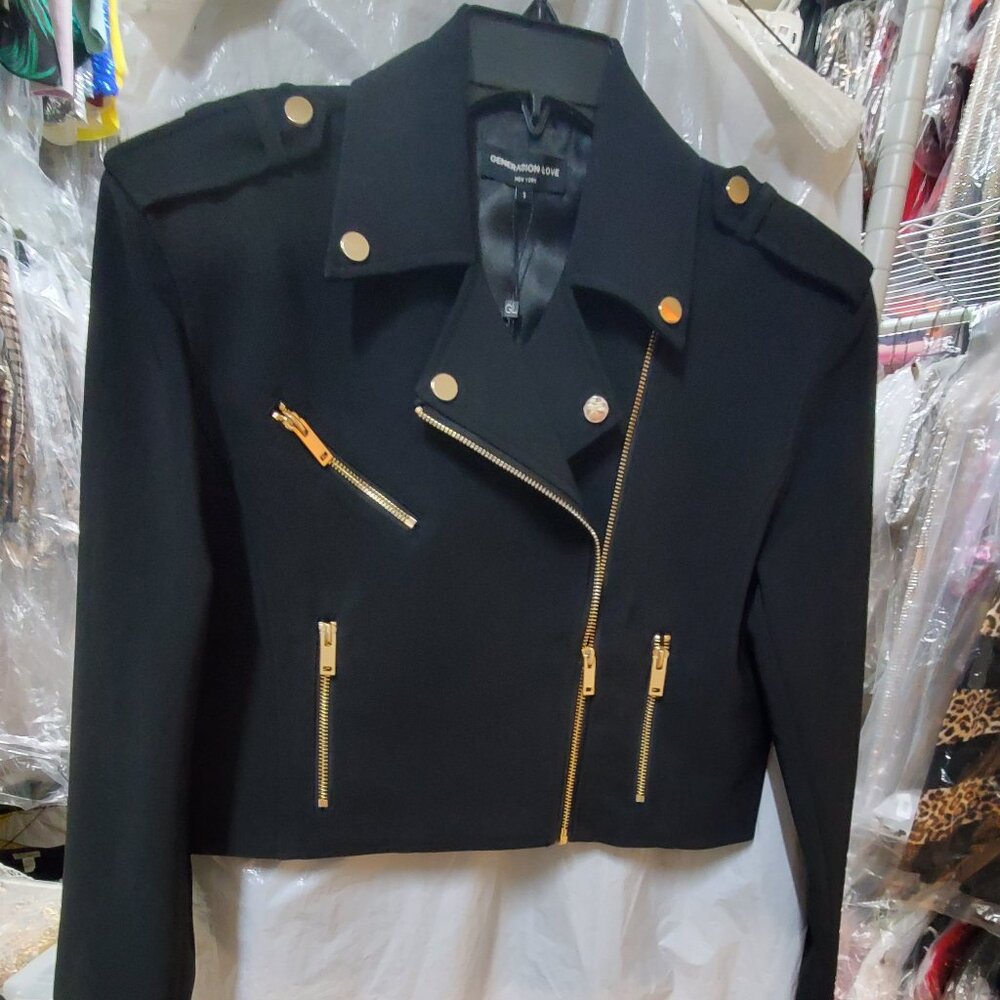 GENERATION LOVE BLACK COSITA CREPE MOTO JACKET SMALL